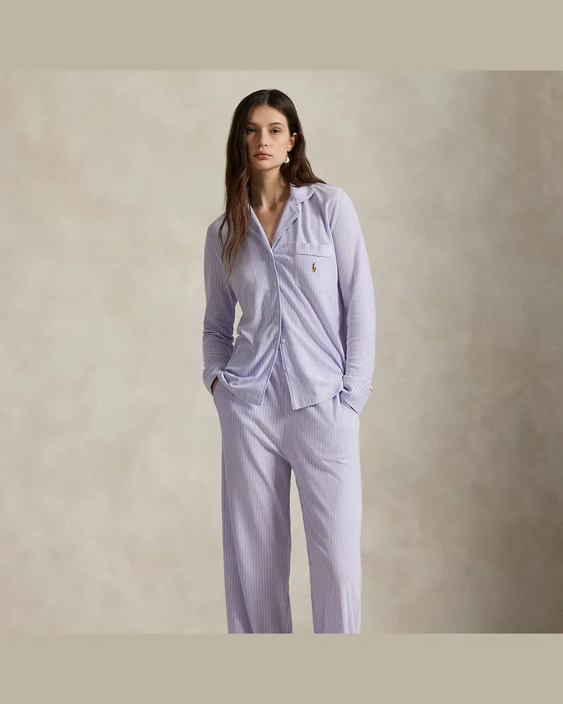 Ralph Lauren Langärmliger Jersey-Pyjama mit Streifen Purple