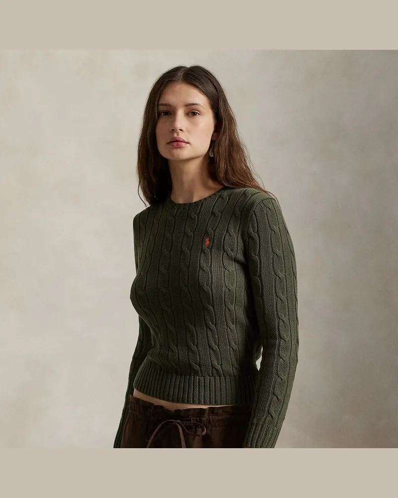 Ralph Lauren Baumwoll-Rundhalspullover mit Zopfmuster Green