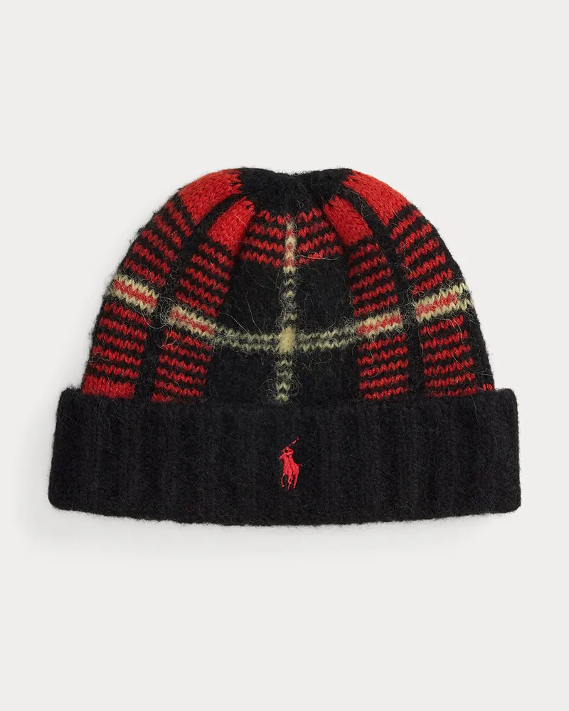 Ralph Lauren Flauschige Mütze mit Karomuster Red