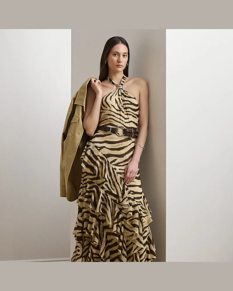 Ralph Lauren Abendkleid mit Zebramuster und Rüschen White