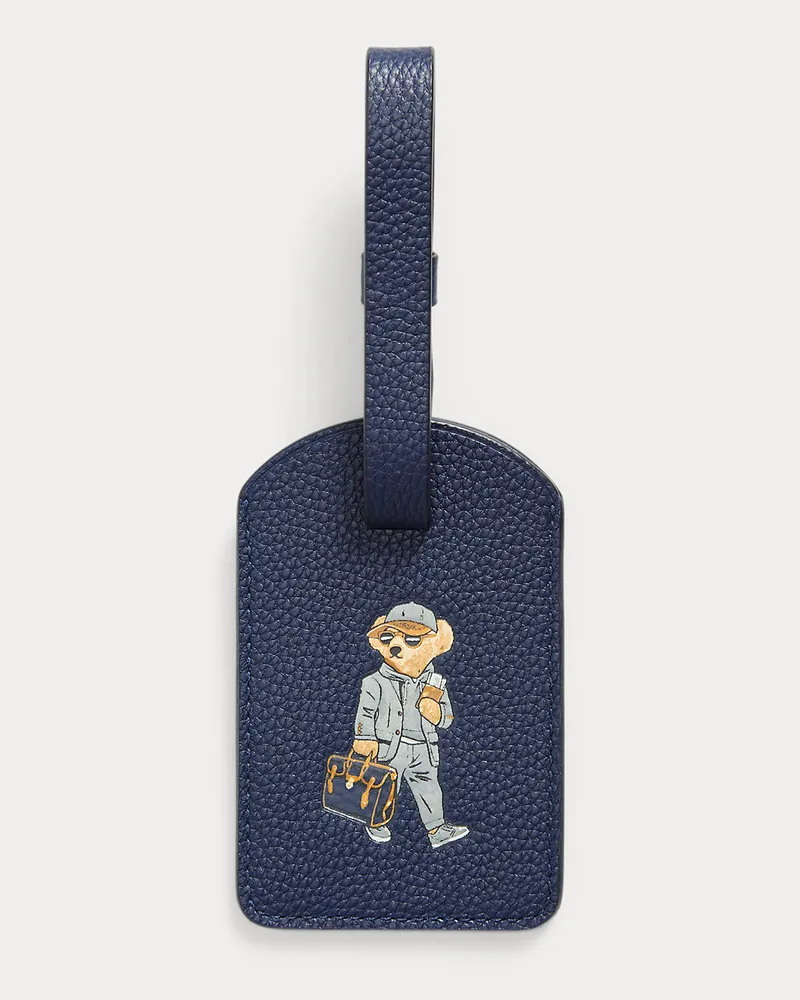 Ralph Lauren Narbenleder-Gepäckanhänger mit Polo Bear Blue