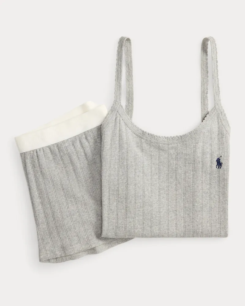 Ralph Lauren Kurzer Baumwollpyjama mit Lochmuster Grey