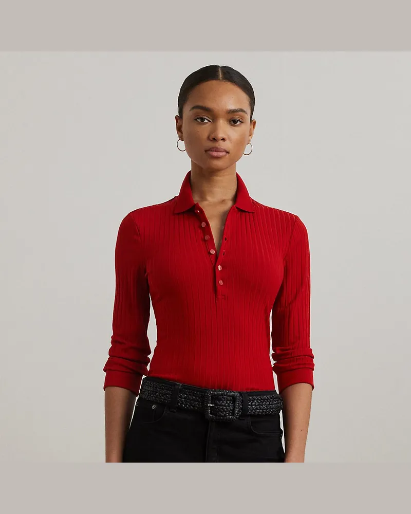 Ralph Lauren Geripptes Poloshirt mit 3/4-Ärmeln Red