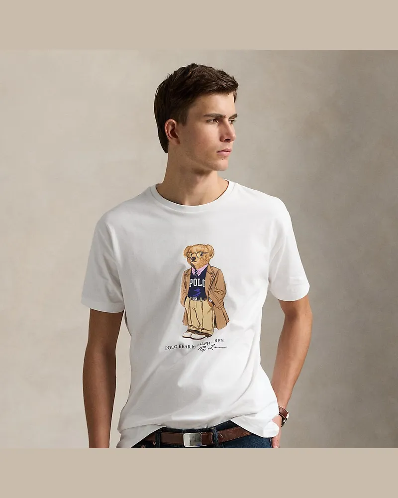 Ralph Lauren Custom-Slim Jersey-T-Shirt mit Polo Bear White