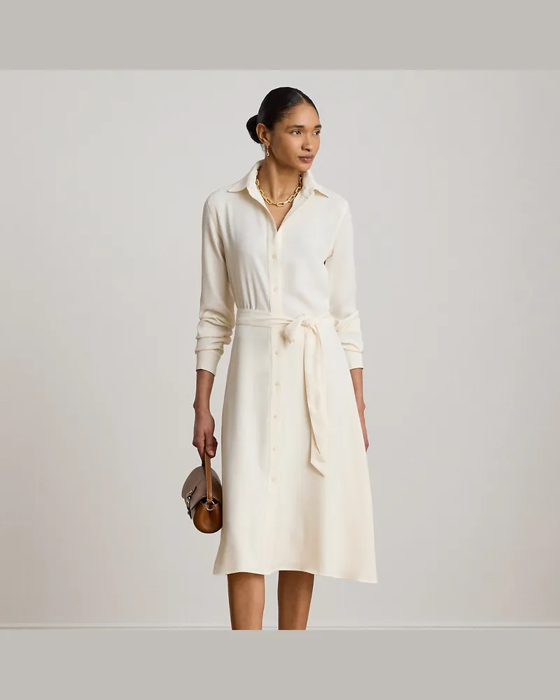 Ralph Lauren Kurzgrößen - Georgette-Hemdkleid mit Gürtel Cream
