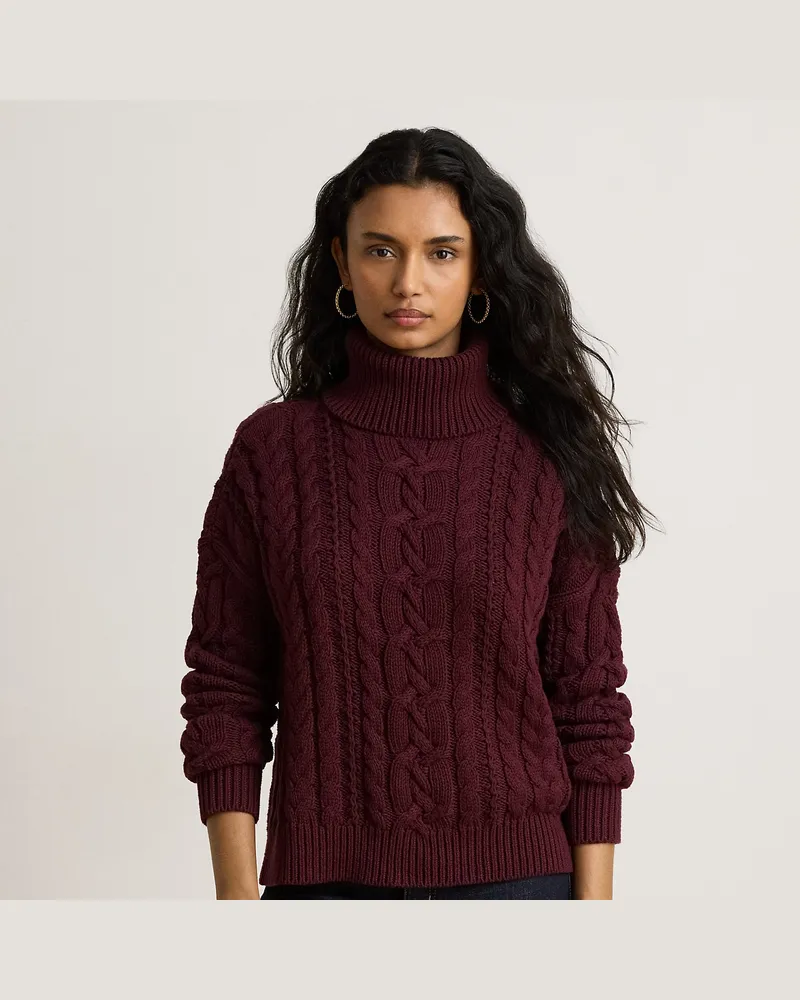 Ralph Lauren Zopfmusterpullover mit Rollkragen Red