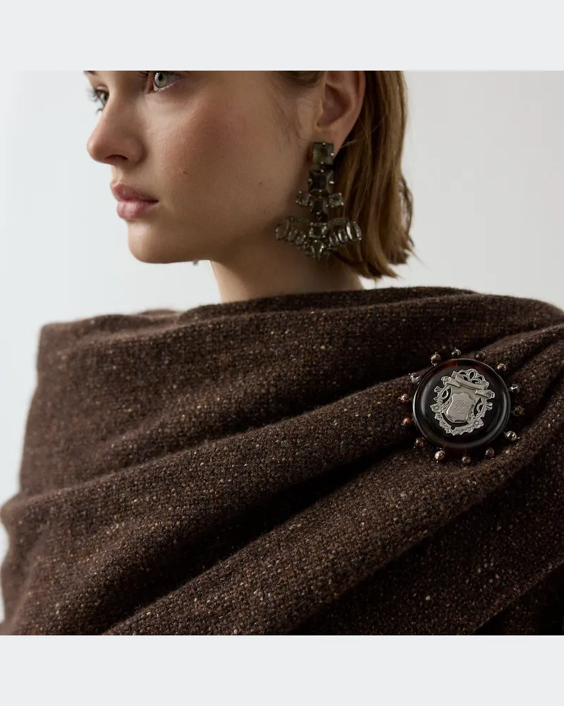 Ralph Lauren Schild-Brosche mit Schildpatt und Perlen Multi