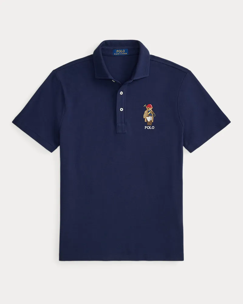 Ralph Lauren Custom-Slim-Fit Piqué-Poloshirt mit Bear Blue