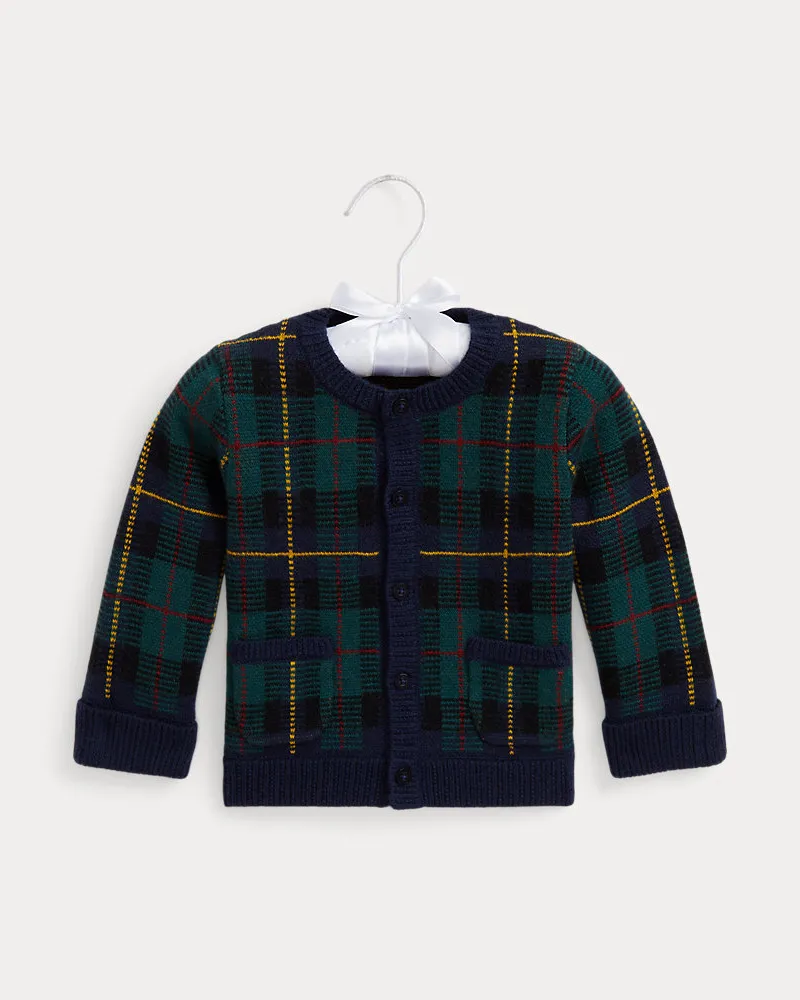 Ralph Lauren Karierte Strickjacke aus Wolle Blue