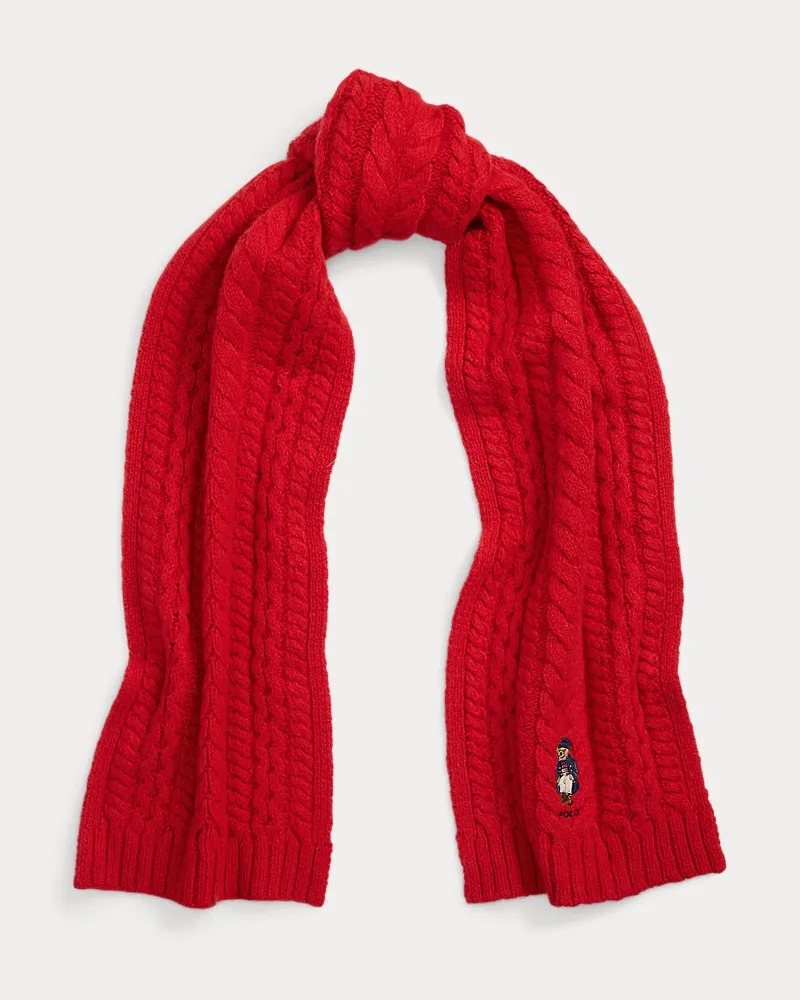 Ralph Lauren Schal mit Zopfmuster und Polo Bear Red