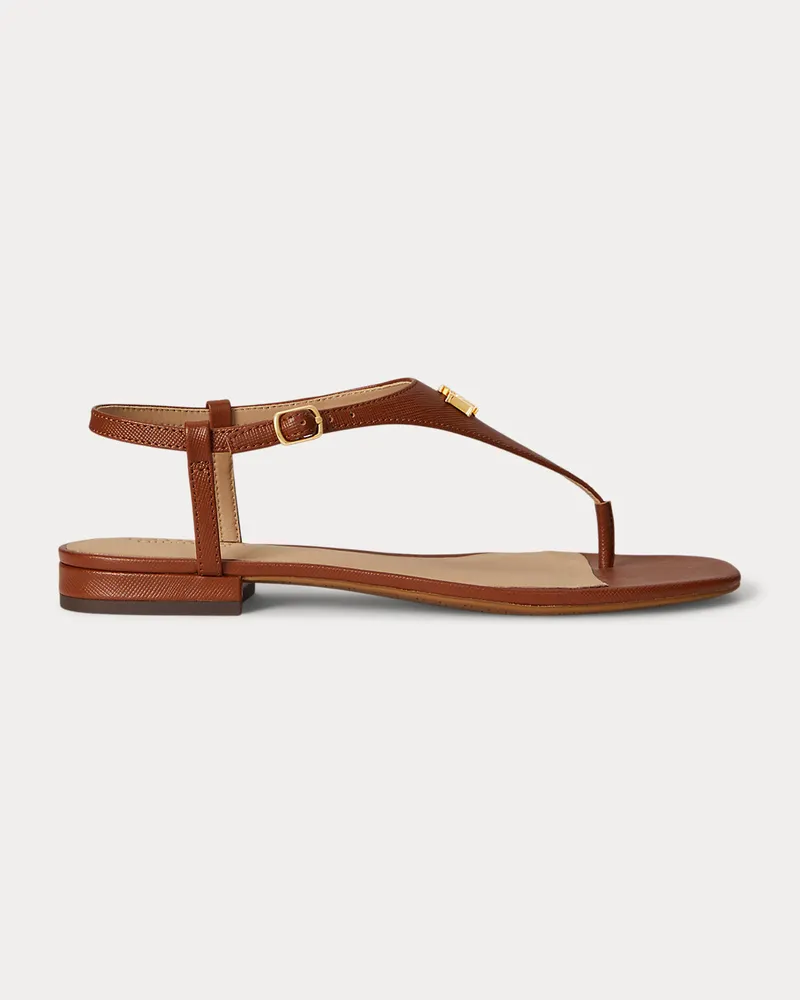 Ralph Lauren Schraffur-Ledersandale Everley II Brown