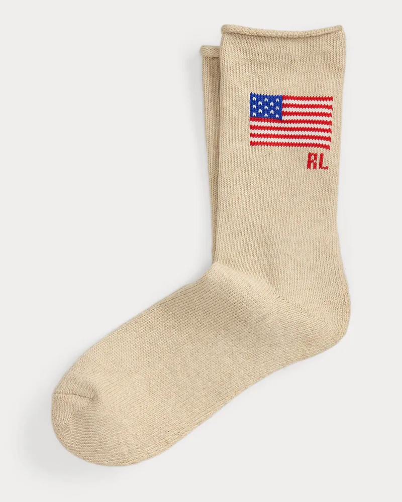 Ralph Lauren Crew-Socken mit US-Flagge Tan