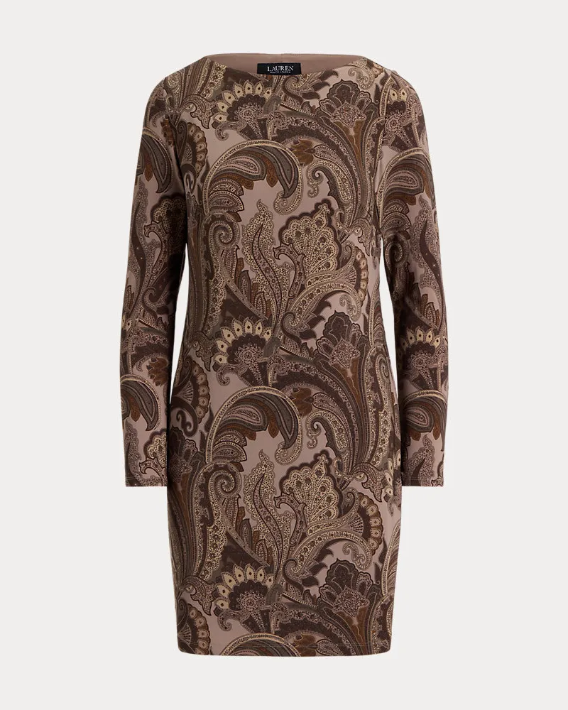 Ralph Lauren Paisley-Kleid mit U-Boot-Ausschnitt Brown