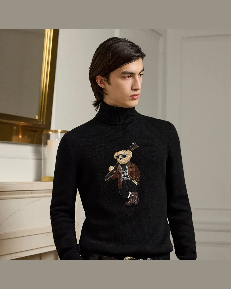 Ralph Lauren Kaschmir-Rollkragenpullover mit Bear Black