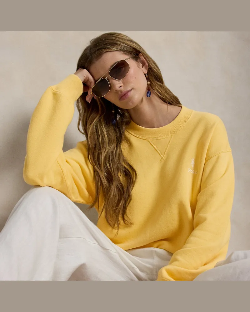 Ralph Lauren Fleece-Rundhalspullover mit Logo Yellow