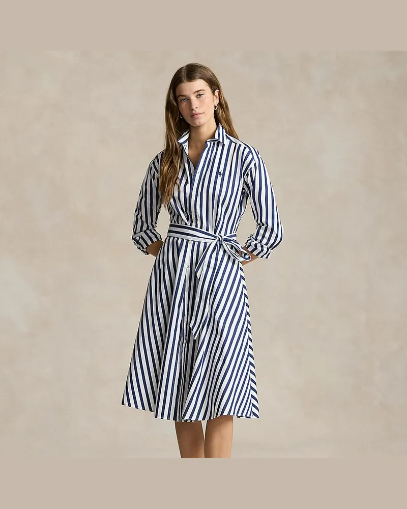 Ralph Lauren Gestreiftes Hemdkleid mit Gürtel Blue