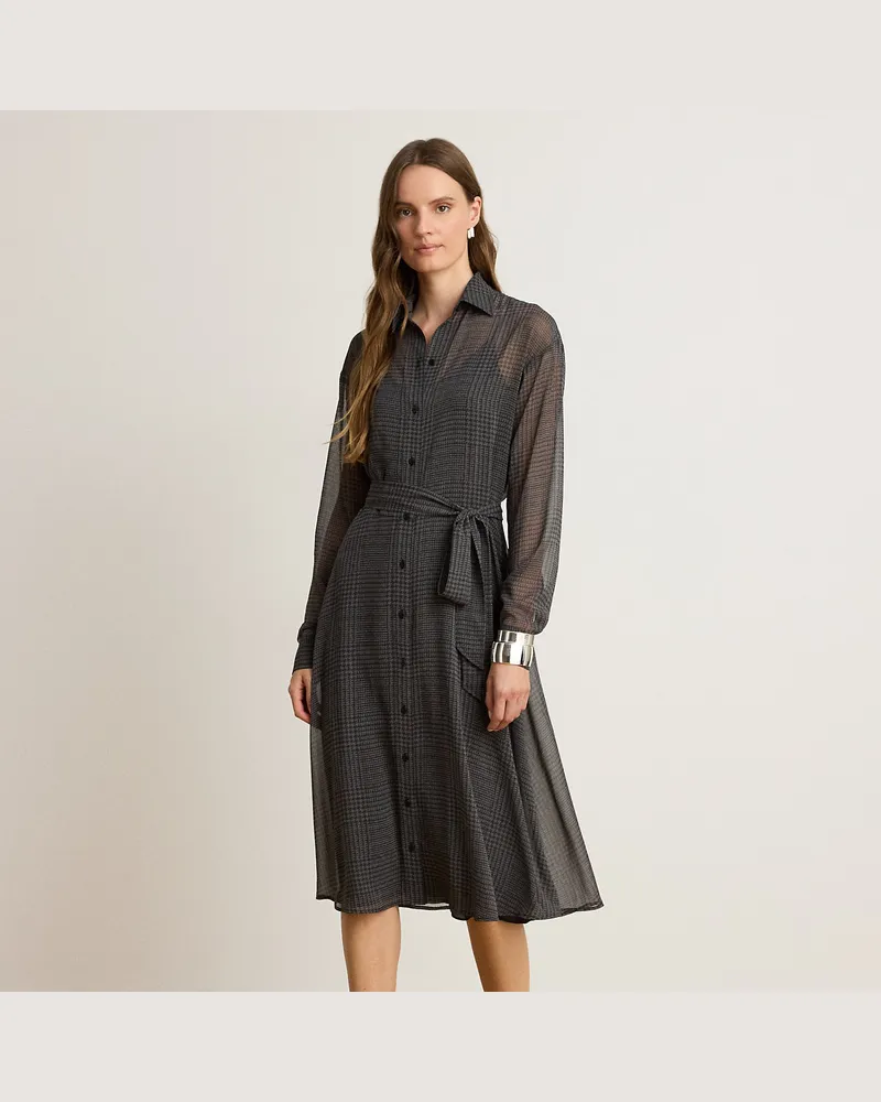 Ralph Lauren Glencheck-Hemdkleid aus Chiffon Grey
