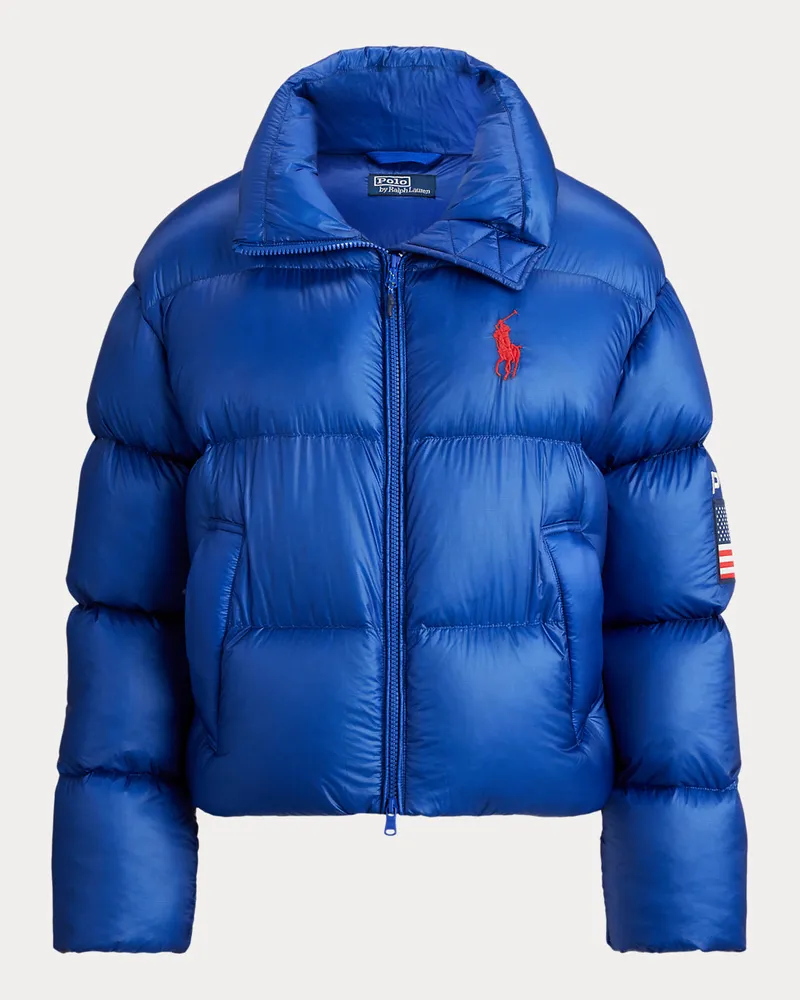 Ralph Lauren Daunen-Pufferjacke mit US-Flagge Blue