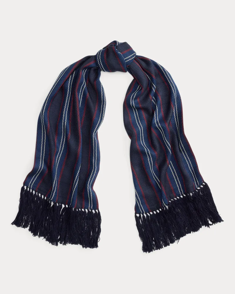Ralph Lauren Gestreifter Schal mit Fransen Blue