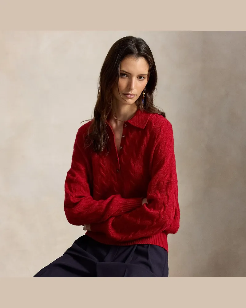 Ralph Lauren Pullover mit Zopfmuster und Polokragen Red