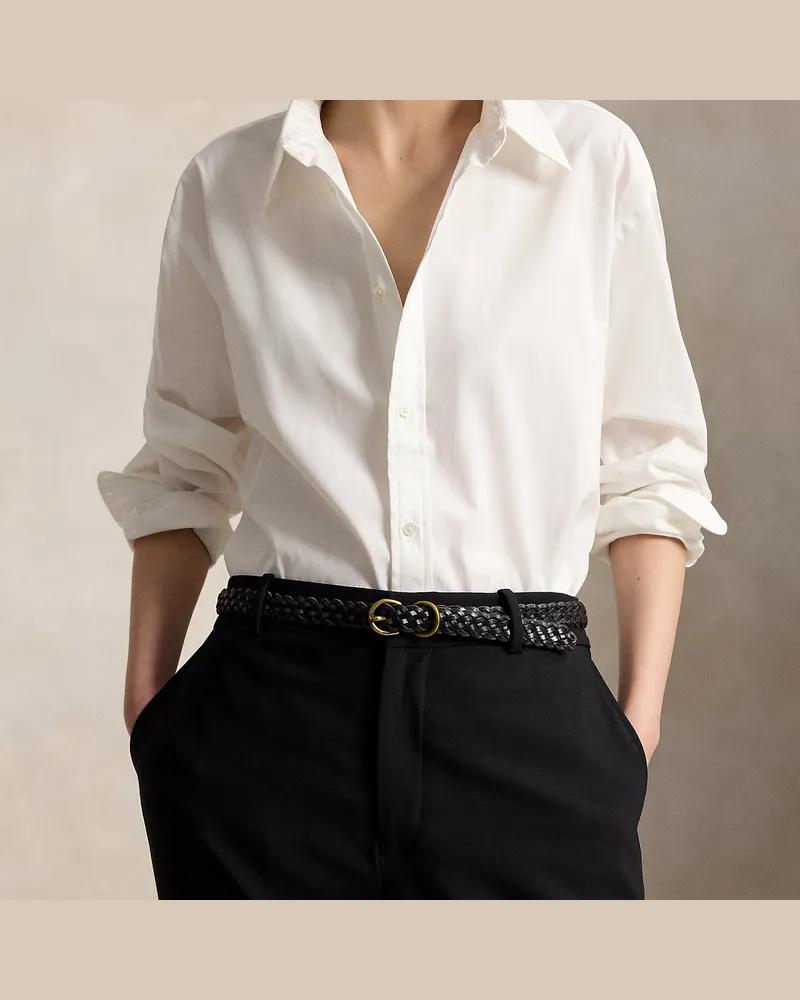 Ralph Lauren Schmaler, geflochtener Ledergürtel Black