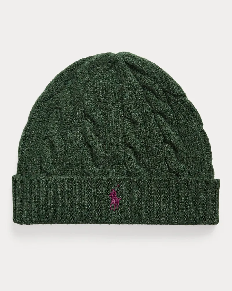 Ralph Lauren Woll-Kaschmir-Mütze mit Zopfmuster Green