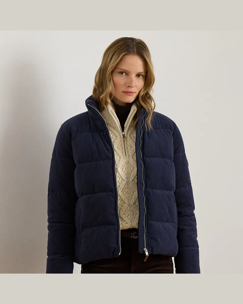 Ralph Lauren Gesteppte Pufferjacke aus Kordsamt Blue