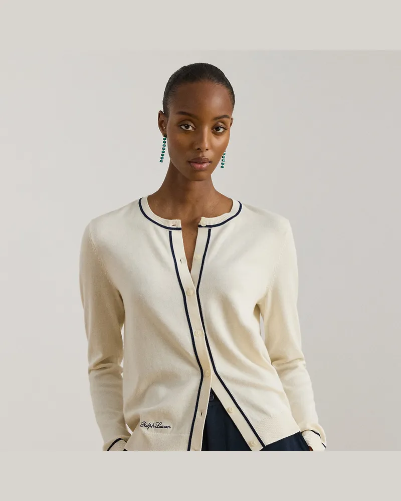 Ralph Lauren Zweifarbige Baumwoll-Modal-Strickjacke Cream
