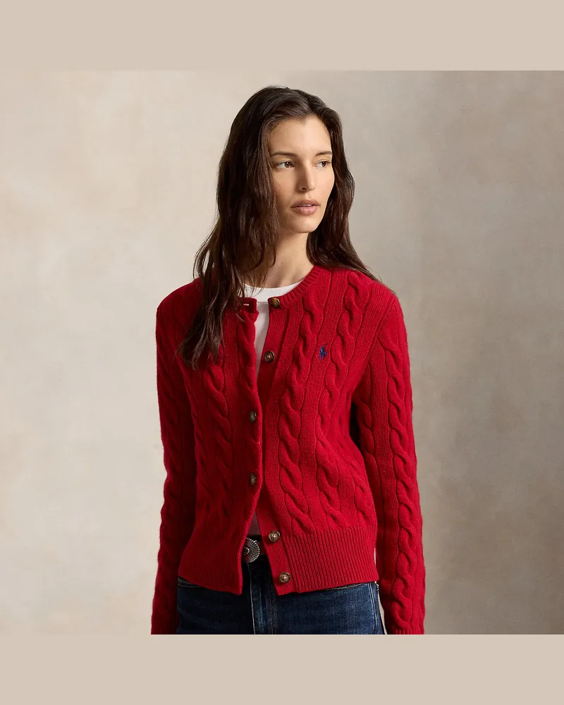 Ralph Lauren Woll-Kaschmirstrickjacke mit Zopfmuster Red