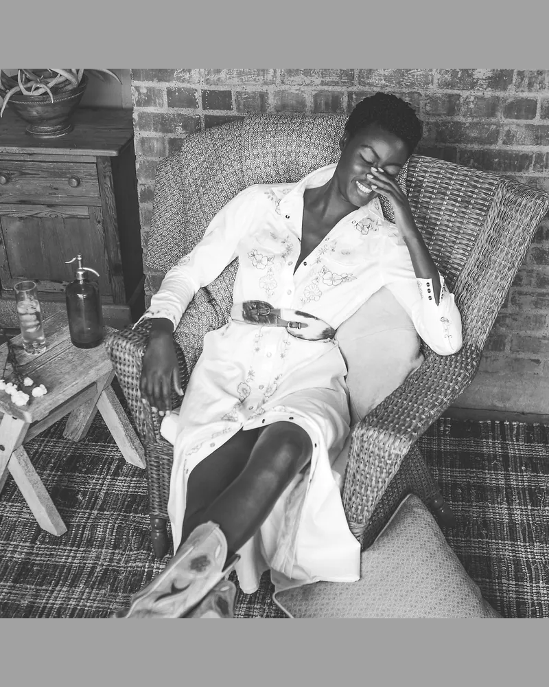 Ralph Lauren Besticktes Westernkleid aus Atlas Cream