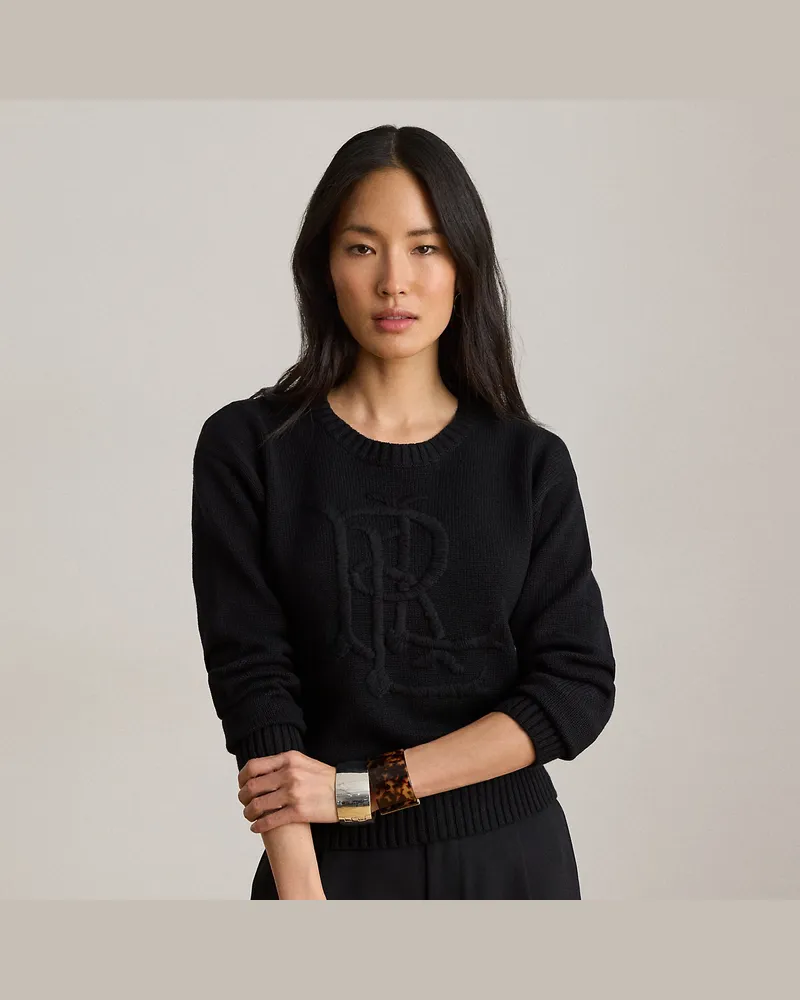 Ralph Lauren Baumwollpullover mit gesticktem Logo Black