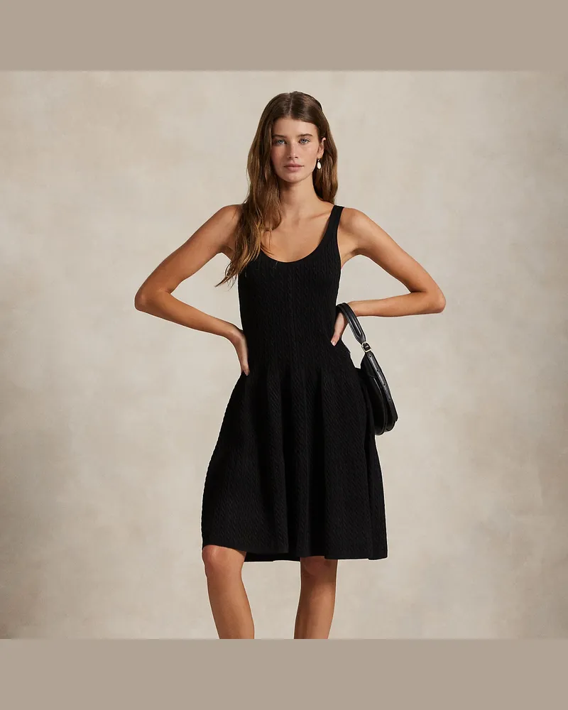 Ralph Lauren Ärmelloses Pulloverkleid mit Zopfmuster Black