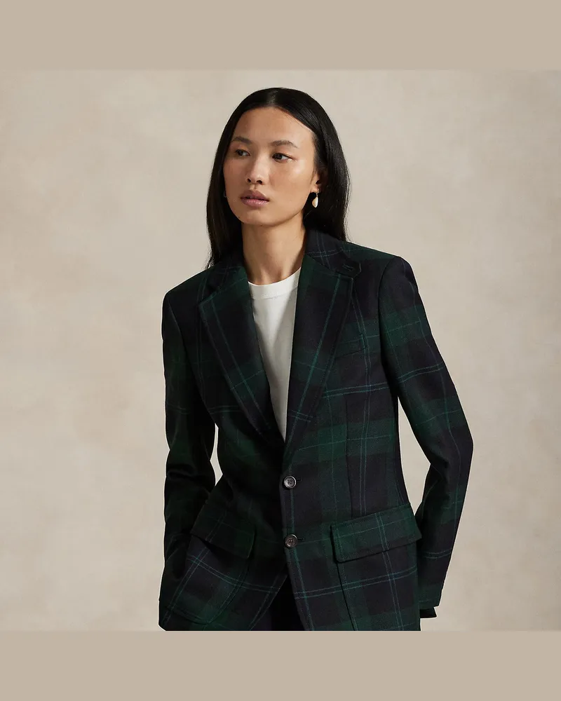 Ralph Lauren Einreihiger Wollblazer mit Karomuster Green