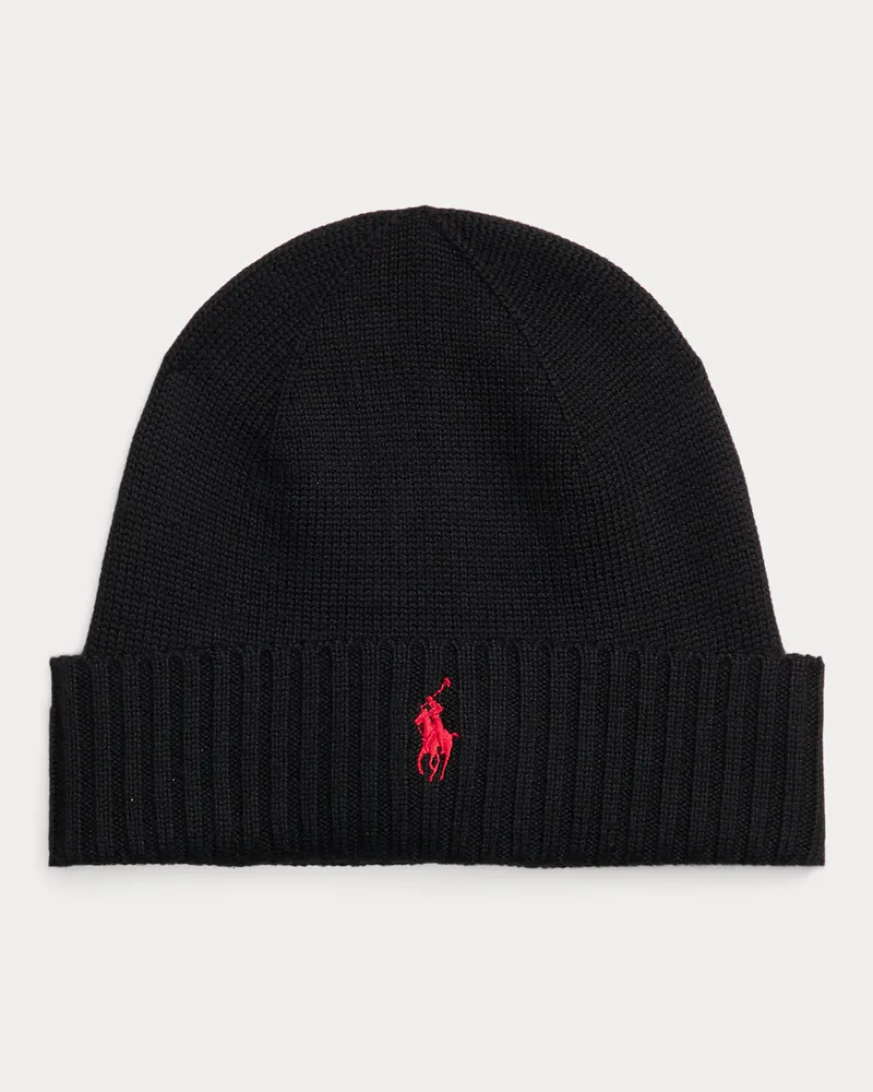 Ralph Lauren Wollmütze mit charakteristischem Pony Black