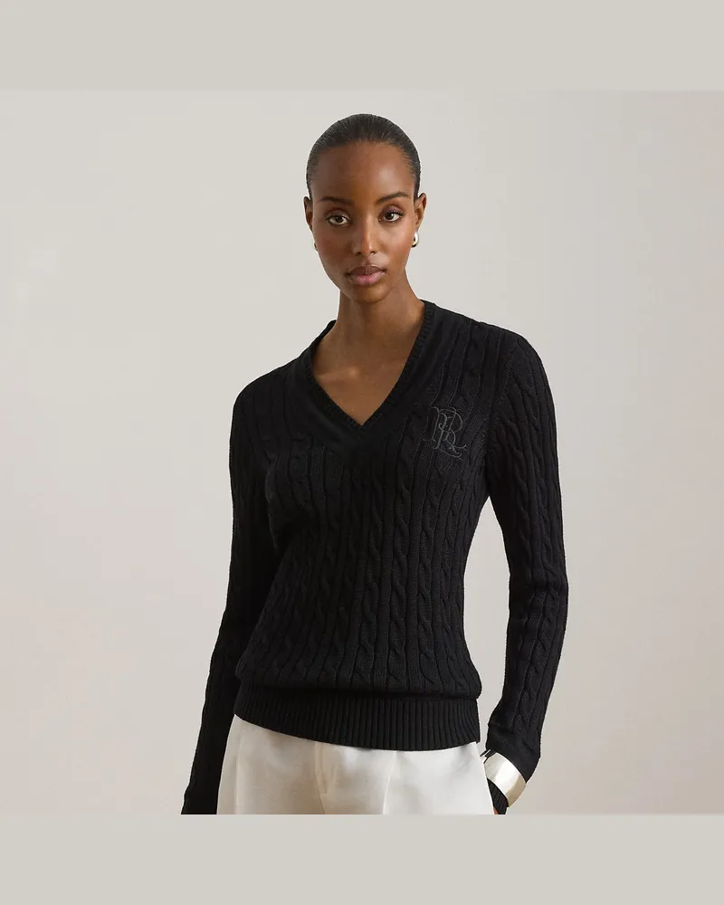 Ralph Lauren Cricket-Pullover mit Zopfmuster Black