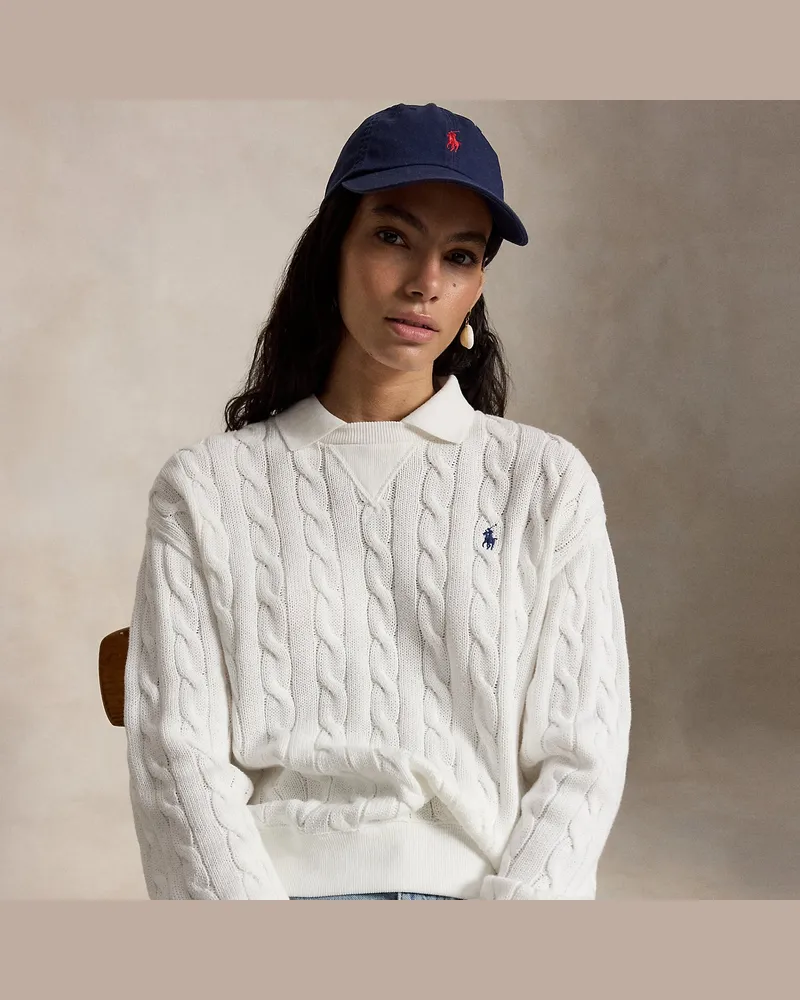 Ralph Lauren Pullover mit Polokragen und Zopfmuster White