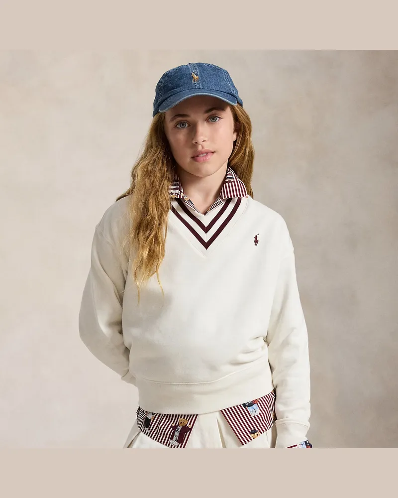 Ralph Lauren Gestreiftes Sweatshirt mit V-Ausschnitt White