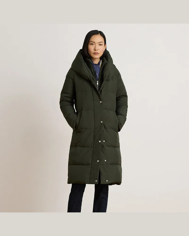 Ralph Lauren Stepp-Daunenmantel mit übergroßem Kragen Green