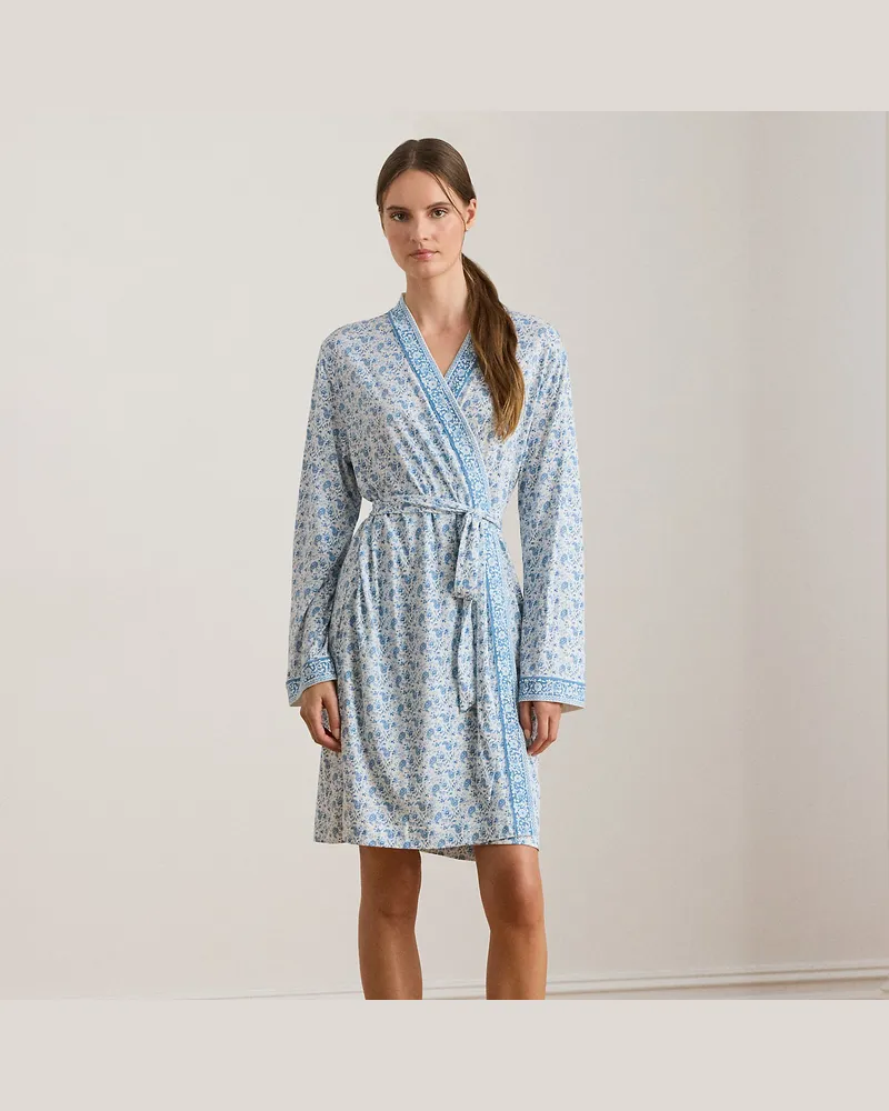Ralph Lauren Paisley Cotton-Blend Jersey Robe Blue
