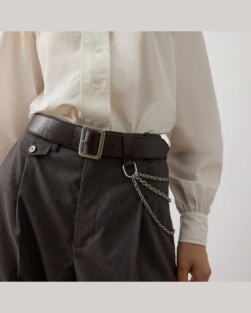 Ralph Lauren Breiter Ledergürtel mit Kettendetail Brown