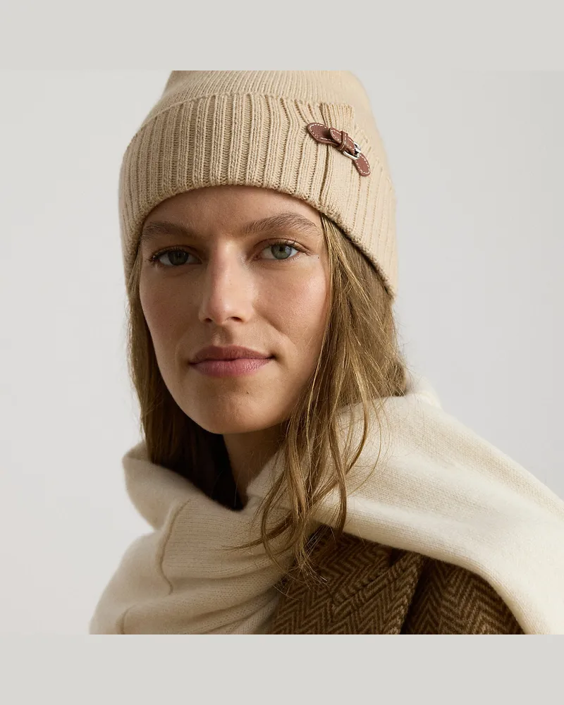 Ralph Lauren Strickmütze mit Zierschnalle Tan
