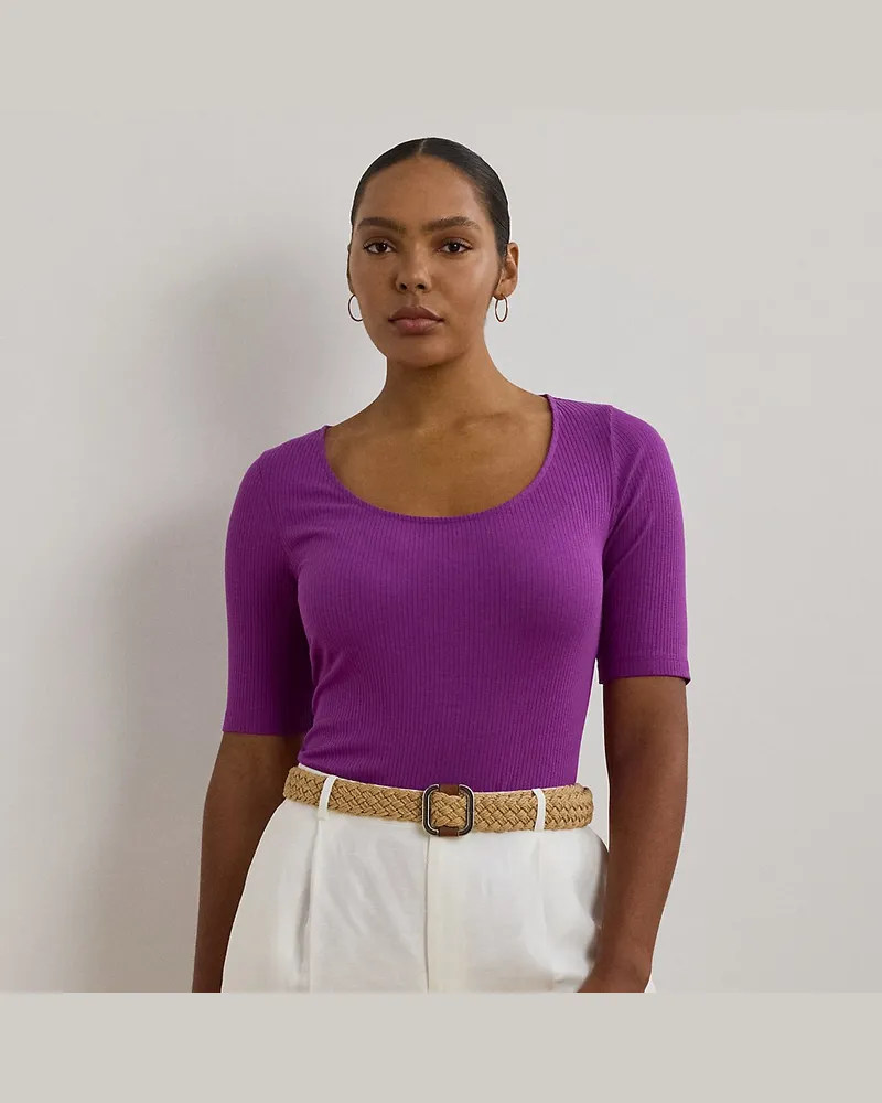 Ralph Lauren Plus Größen - Geripptes T-Shirt aus Baumwollmischung Purple