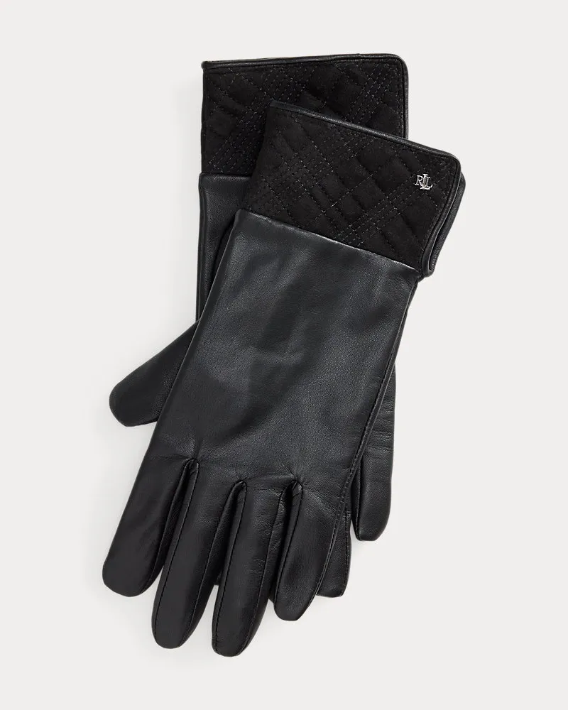 Ralph Lauren Schaflederhandschuhe mit Wildlederbesatz Black