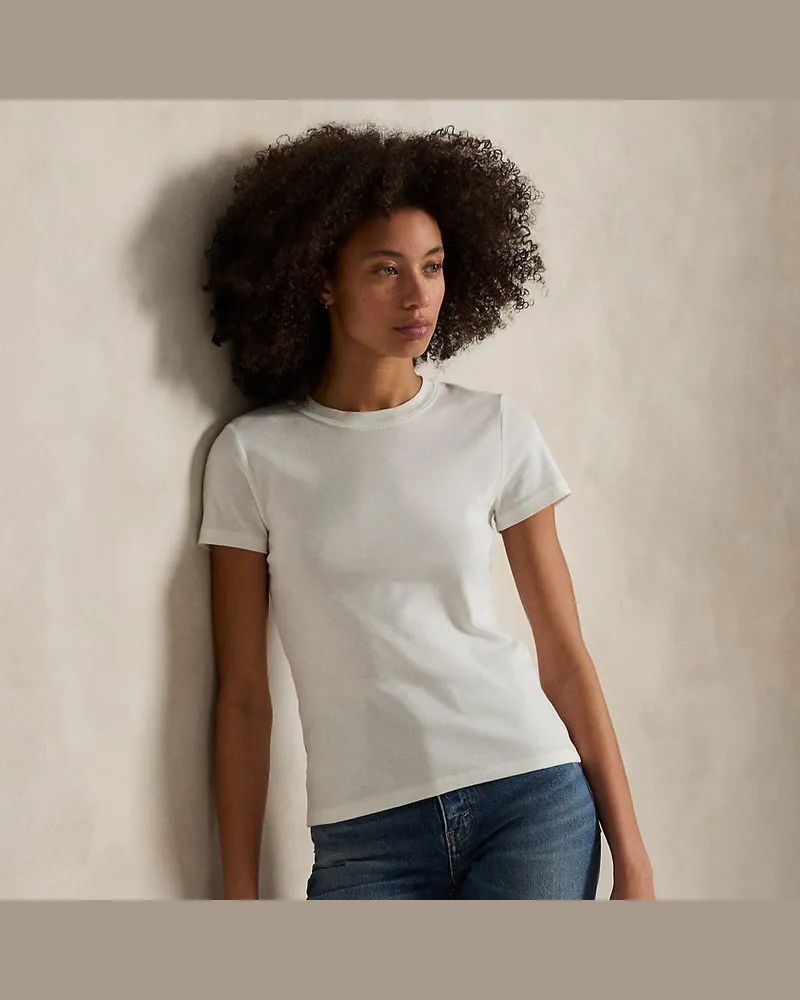 Ralph Lauren Geripptes Slim-Fit Baumwoll-T-Shirt White