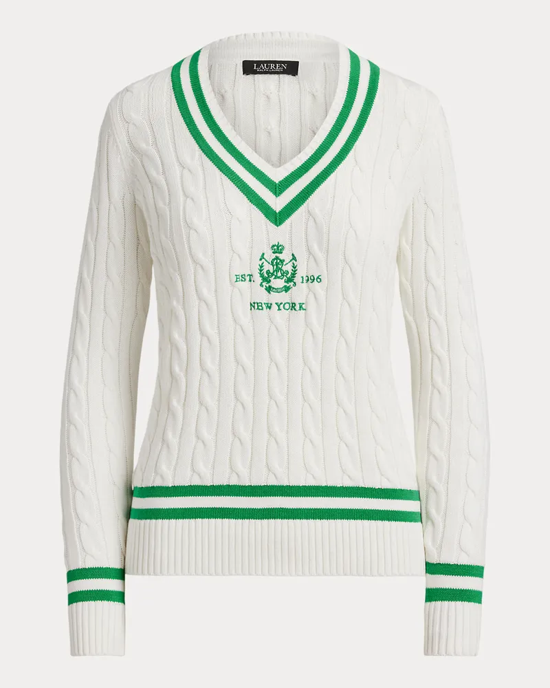 Ralph Lauren Cricket-Pullover mit Zopfmuster White