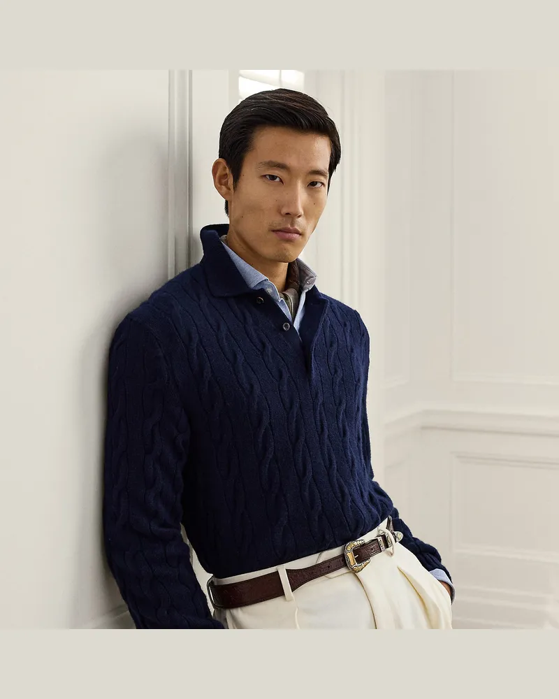 Ralph Lauren Polo-Kaschmirpullover mit Zopfmuster Blue