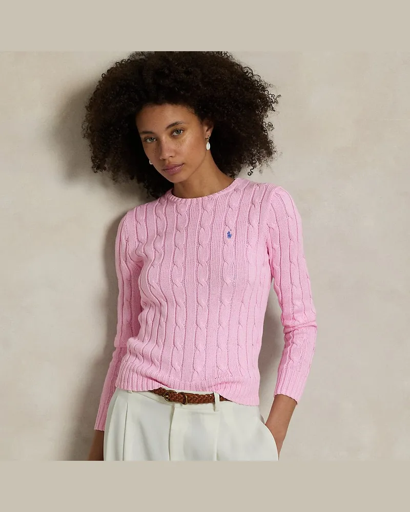 Ralph Lauren Baumwoll-Rundhalspullover mit Zopfmuster Pink