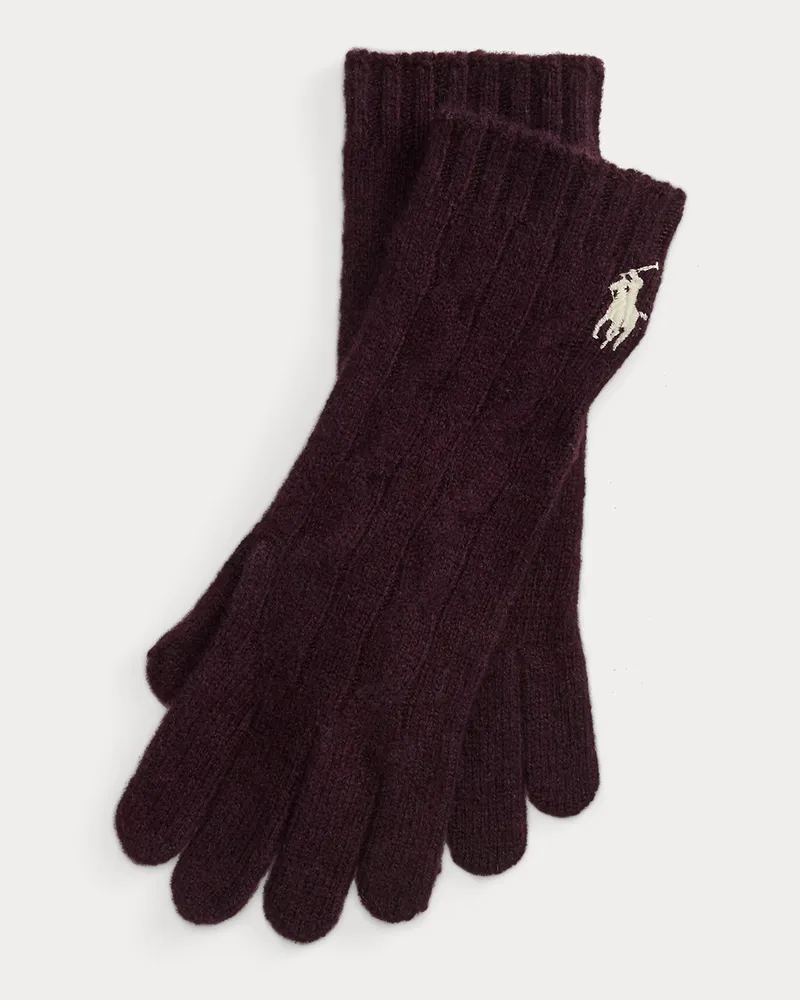 Ralph Lauren Woll-Kaschmir-Handschuhe mit Zopfmuster Red