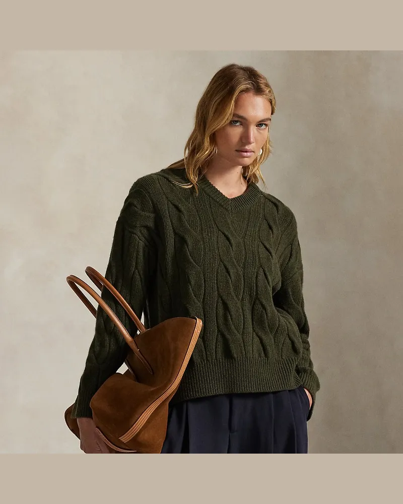 Ralph Lauren Woll-Kaschmir-Pullover mit Zopfmuster Green