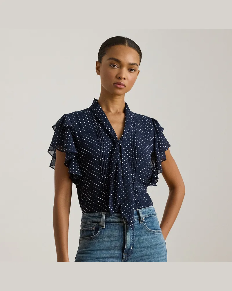 Ralph Lauren Georgette-Schluppenbluse mit Punkten Blue